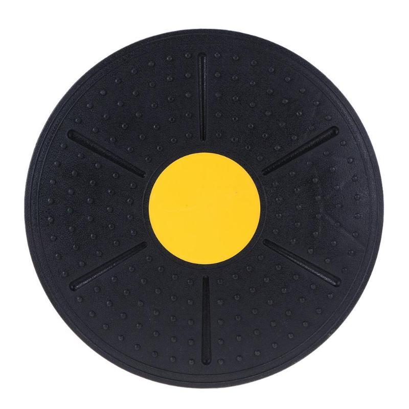 Black and yellow fitness balance board made of engineering plastic, 36x36 cm, for workout and entertainment use