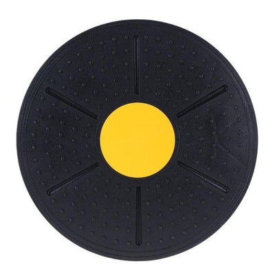 Black and yellow fitness balance board made of engineering plastic, 36x36 cm, for workout and entertainment use