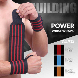 Man wearing black and red Aolikes Power Wrist Wraps securing wrist support for weightlifting and fitness training