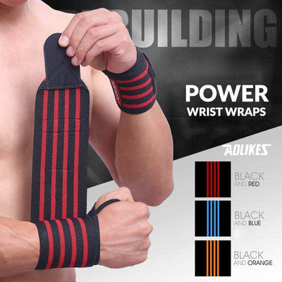 Man wearing black and red Aolikes Power Wrist Wraps securing wrist support for weightlifting and fitness training
