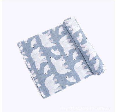 Newborn baby gauze quilt with polar bear cartoon pattern, pure cotton, breathable and soft, suitable for infants 1-3 years.
