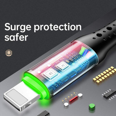 Third-generation Core USB charging cable with intelligent power-off and surge protection for Apple devices, black color, 1.2m length