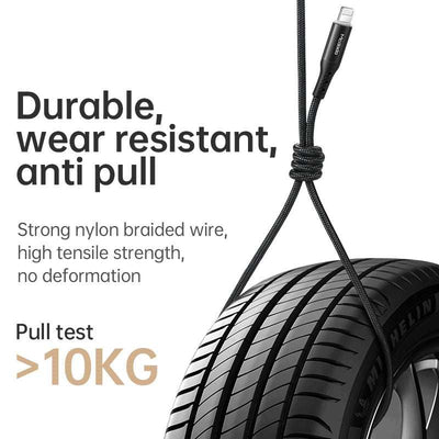 Black third-generation core USB charging cable with durable nylon braided wire and anti-pull strength over 10kg for Apple devices