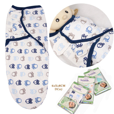 Cotton baby wrapped towel with cartoon prints, designed as a baby sleeping bag for anti-startle protection.