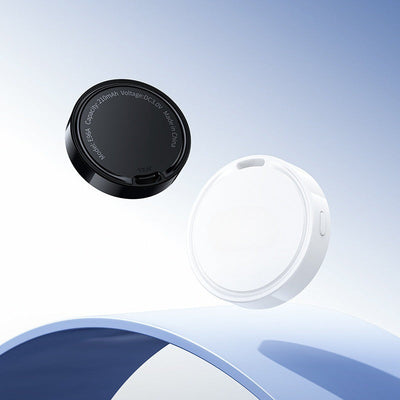 Intelligent positioning pet anti-lost GPS tracker device in black and white with 210mAh battery and lanyard design