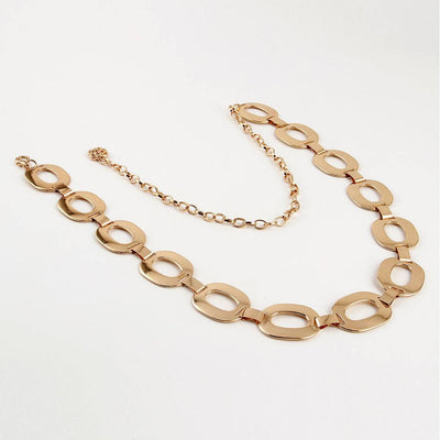 Gold-tone summer jewelry waist chain with hollow-out alloy links and adjustable electroplated design