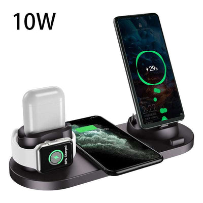 6 in 1 wireless charger station charging phone, smartwatch, and earbuds simultaneously