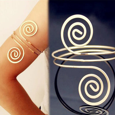 Gold spiral arm ring jewelry bracelet for women worn on arm