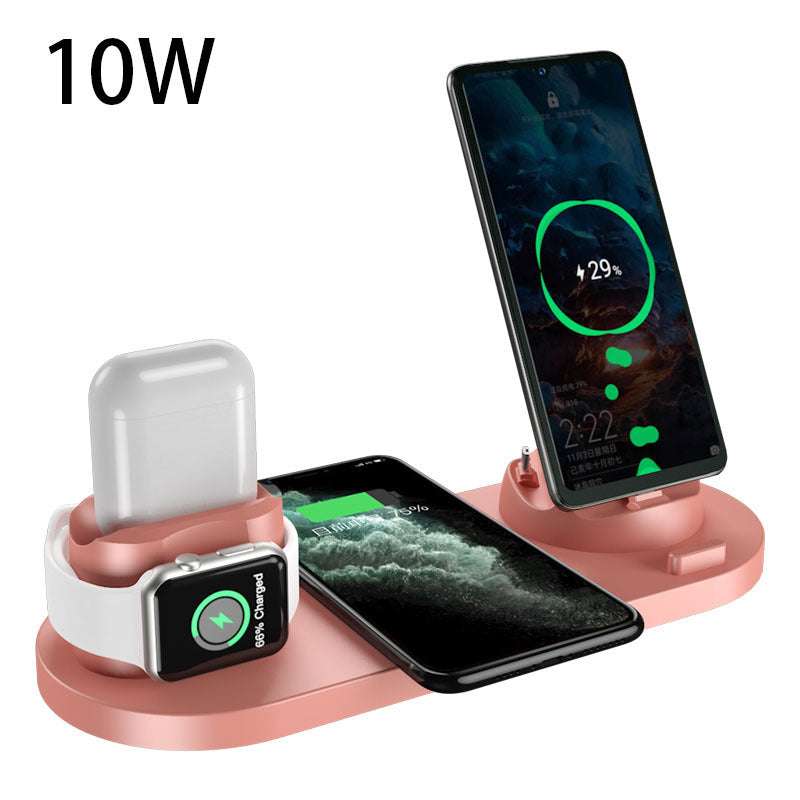 6-in-1 wireless charger pad with fast charging for iPhone, Apple Watch, and AirPods in pink design
