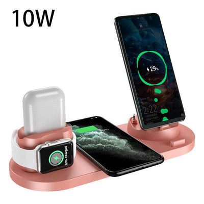 6-in-1 wireless charger pad with fast charging for iPhone, Apple Watch, and AirPods in pink design