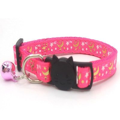 Pink luminous print pet collar with cat-shaped buckle and small bell