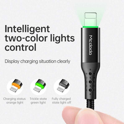 Third-generation Core smart USB charging cable for Apple devices with intelligent two-color LED indicator and 1.2m length in black