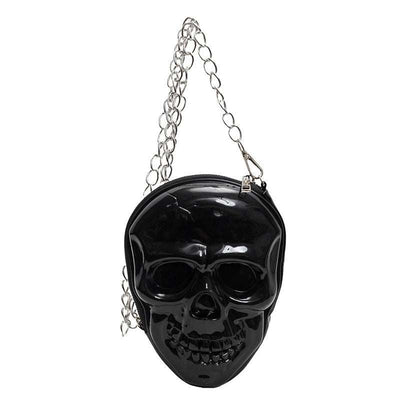 Black silicone women's fashion chain bag shaped like a skull with single silver chain strap
