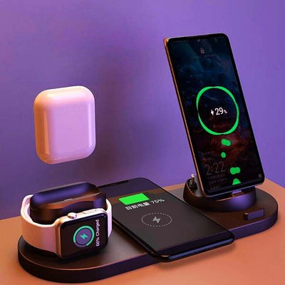 6 in 1 wireless charger fast charging dock station for phone, watch, and earbuds
